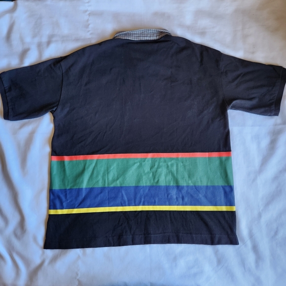 Saints & Sinners Pinocchio Tinker Bell Embroidered Black Striped Larg Polo Shirt - Picture 6 of 8